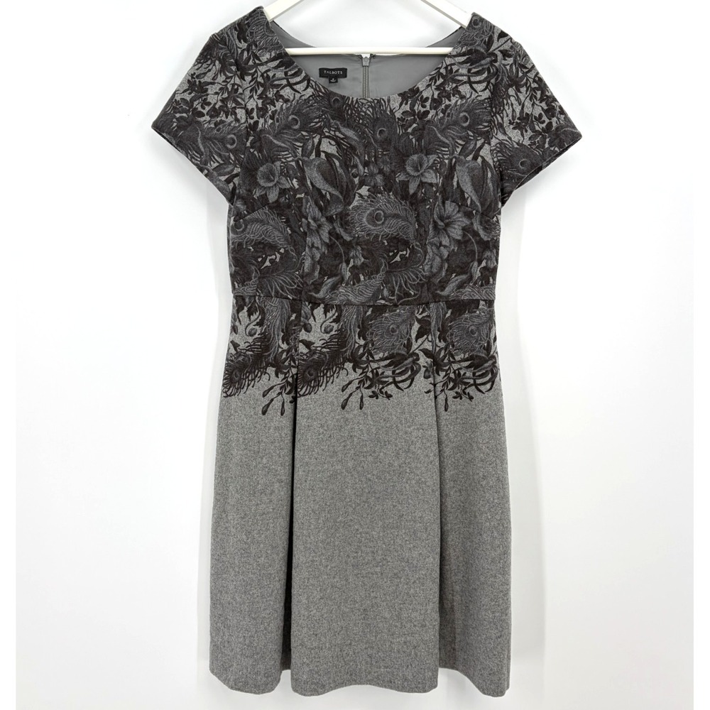 Talbots Wool Blend Dress Womens 8 Gray with Feathers Lined Career Quiet Luxury